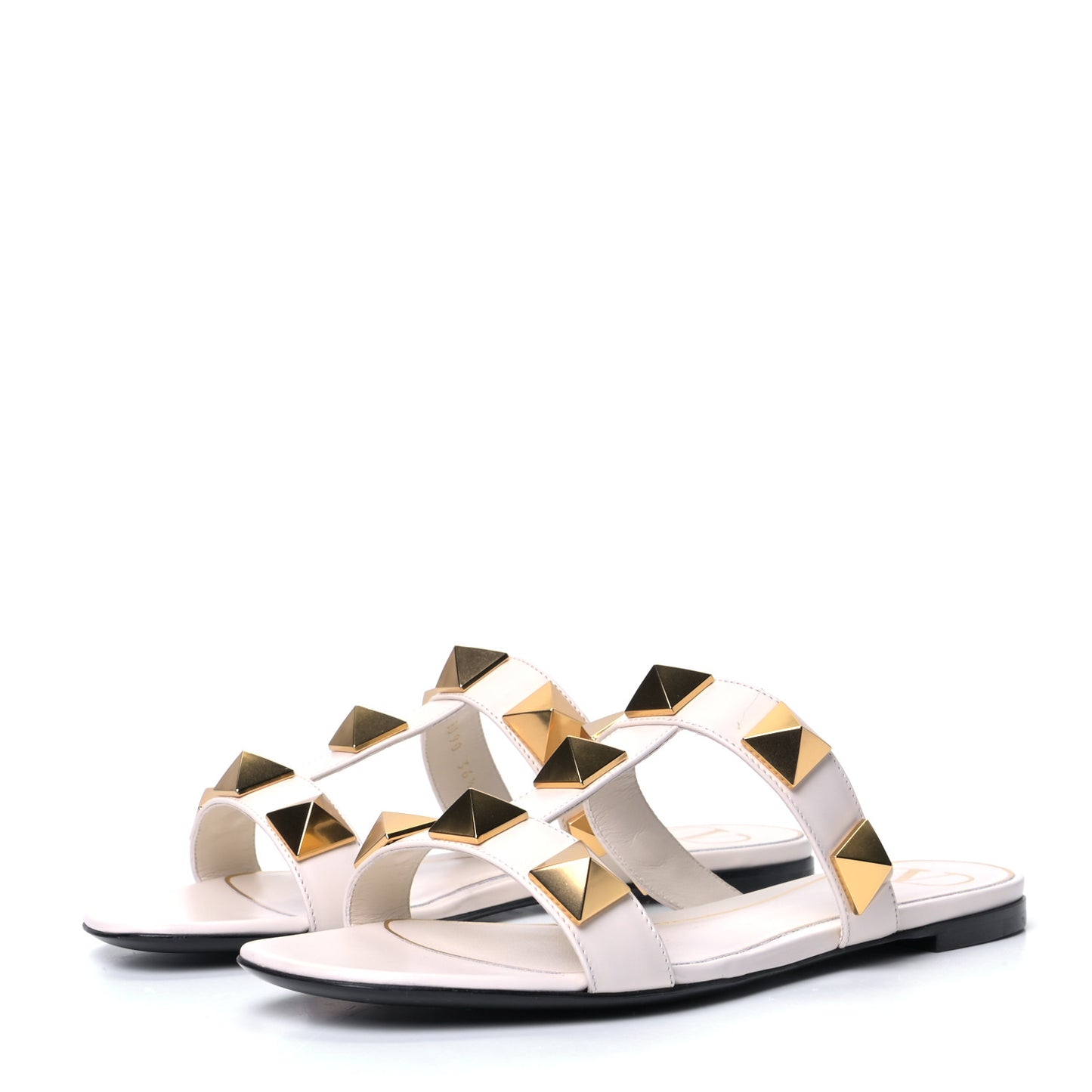 Calfskin Roman Stud Flat Slide Sandals 36.5 Light Ivory
