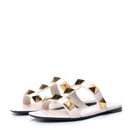 Valentino Garavani Calfskin Roman Stud Flat Slide Sandals 36.5 Light Ivory 2 of 4