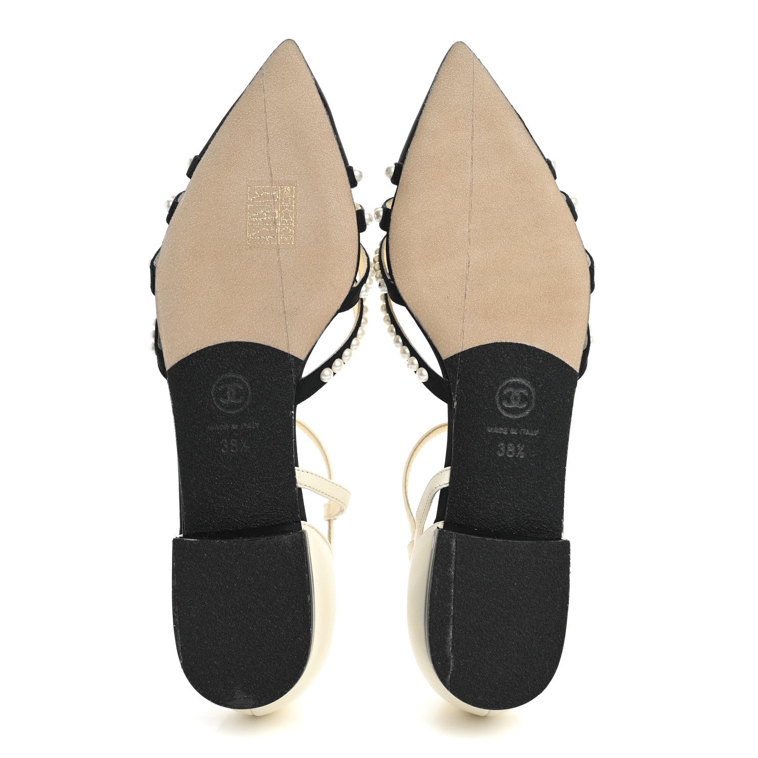 Chanel Lambskin Grosgrain Pearl Slingbacks 38.5 White Black 6 of 11