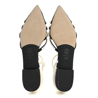 Chanel Lambskin Grosgrain Pearl Slingbacks 38.5 White Black 6 of 11