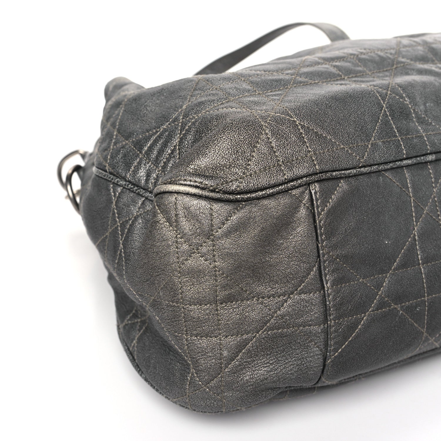 Christian Dior Metallic Lambskin Cannage Drawstring Bag Grey 8 of 10