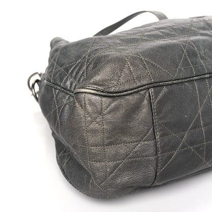 Christian Dior Metallic Lambskin Cannage Drawstring Bag Grey 8 of 10