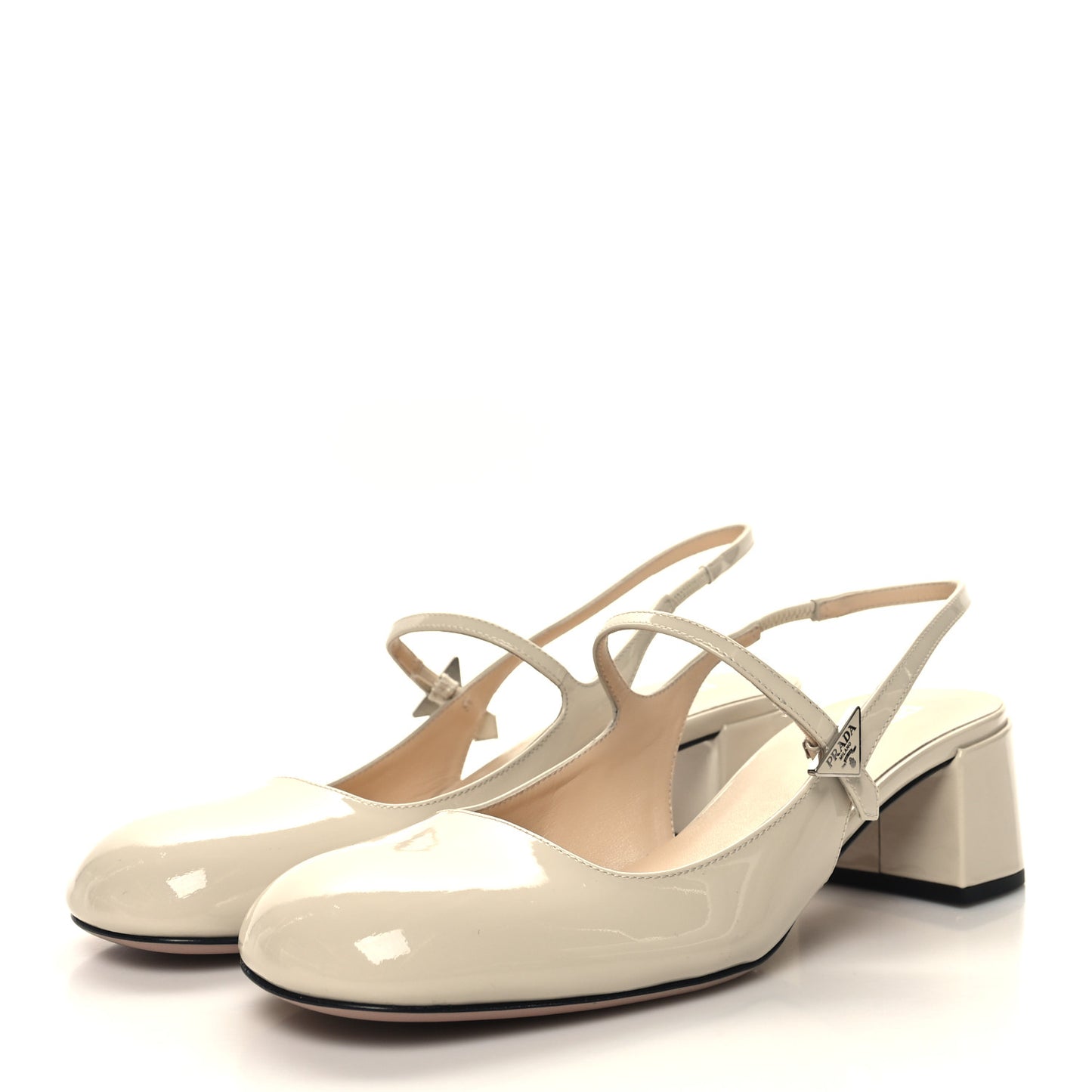 Patent Decolette Logo Mary Jane 45mm Slingback Pumps 40 Beige