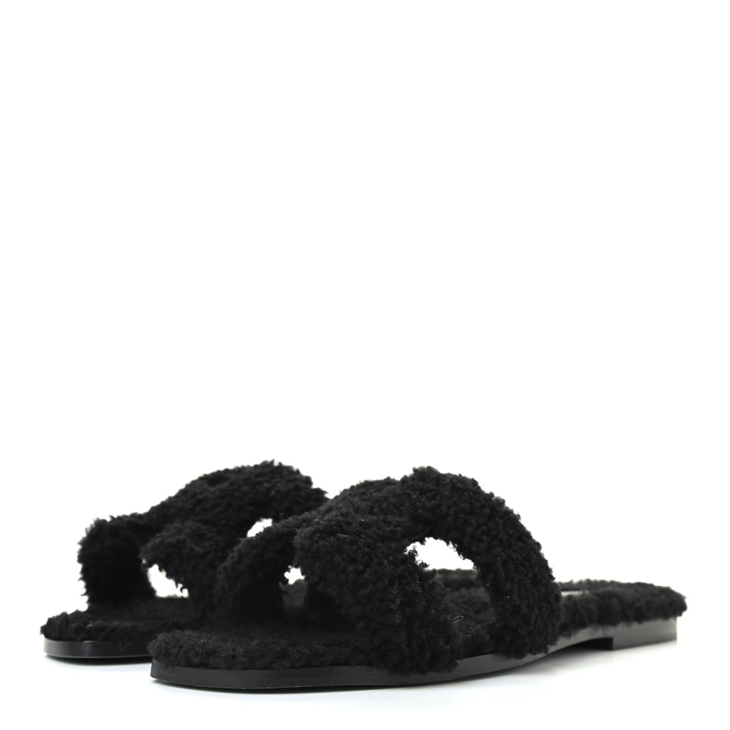 Hermes Woolskin Oran Sandals 39 Black 3 of 8