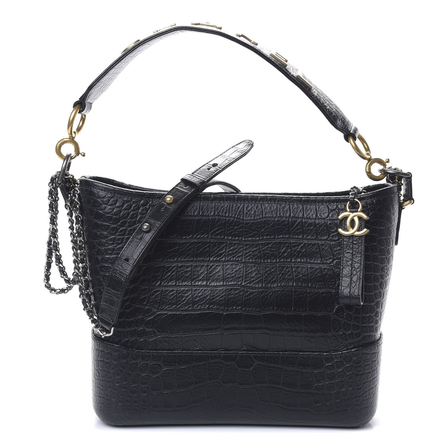 Chanel Crocodile Embossed Calfskin Medium Gabrielle Cocodile Hobo Black 1 of 9