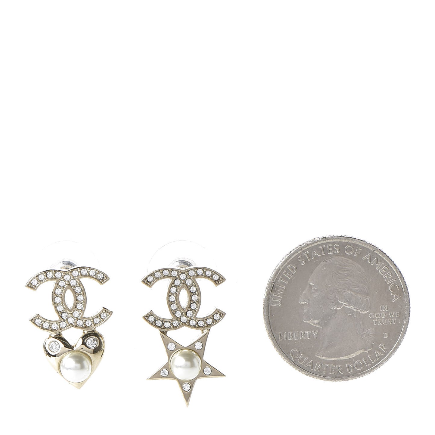 Crystal Pearl Charming Winter CC Star Heart Earrings Gold