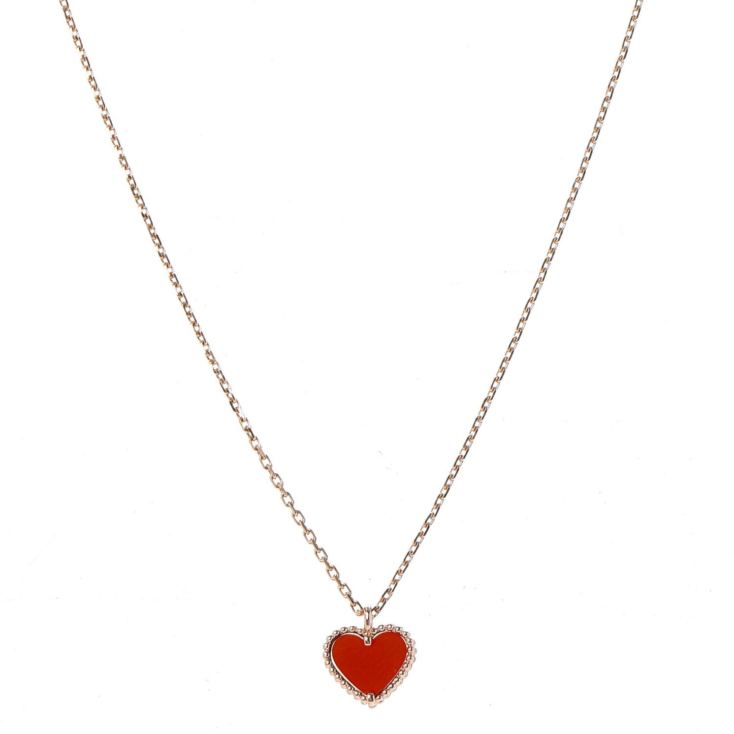 18K Rose Gold Carnelian Sweet Alhambra Heart Pendant Necklace