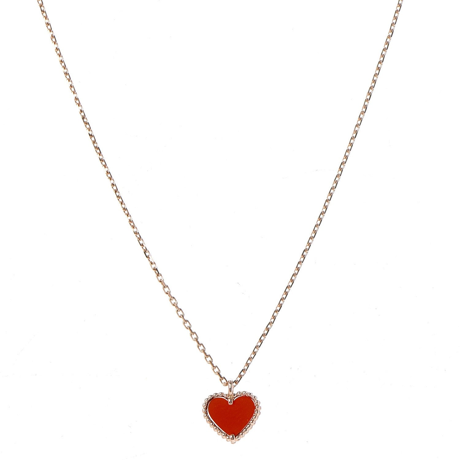 Van Cleef & Arpels 18K Rose Gold Carnelian Sweet Alhambra Heart Pendant Necklace 1 of 8
