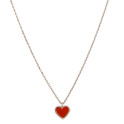 Van Cleef & Arpels 18K Rose Gold Carnelian Sweet Alhambra Heart Pendant Necklace 1 of 8