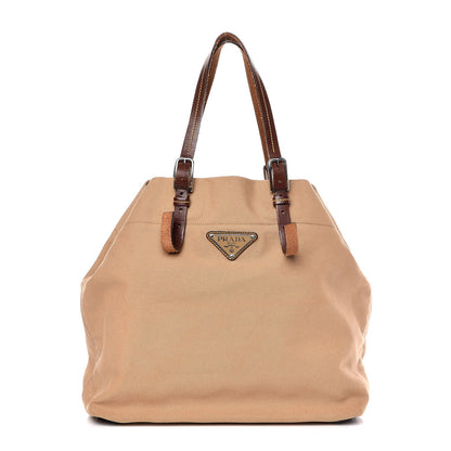 Prada Canvas Calfskin Trim Tote Brown 1 of 6