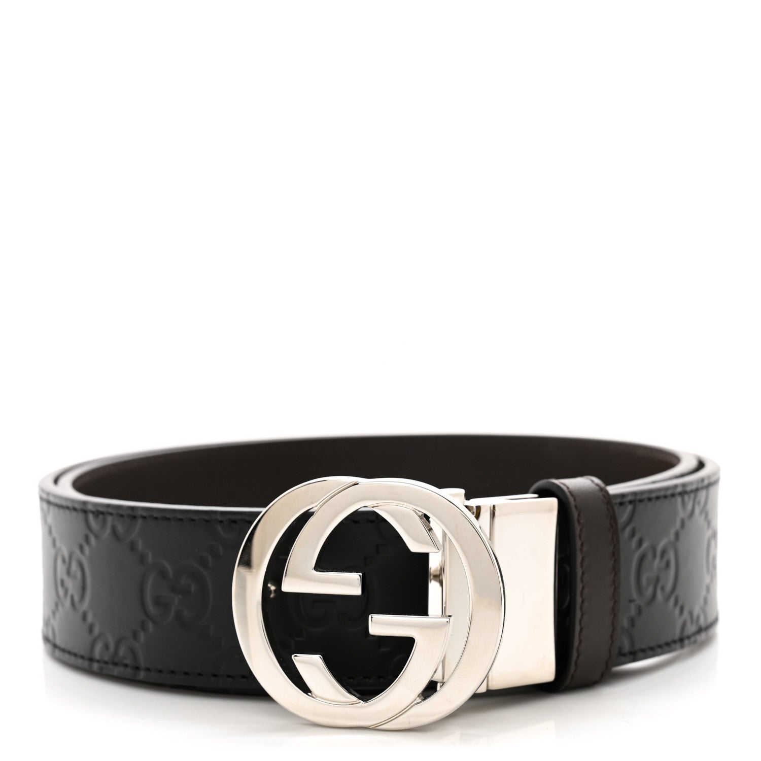 Gucci Guccissima Signature Interlocking G Reversible 37mm Belt 85 34 Black Cocoa 1 of 6