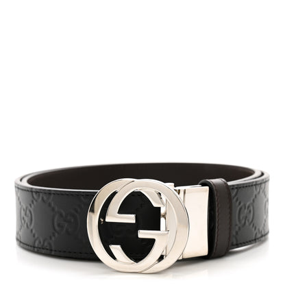Gucci Guccissima Signature Interlocking G Reversible 37mm Belt 85 34 Black Cocoa 1 of 6