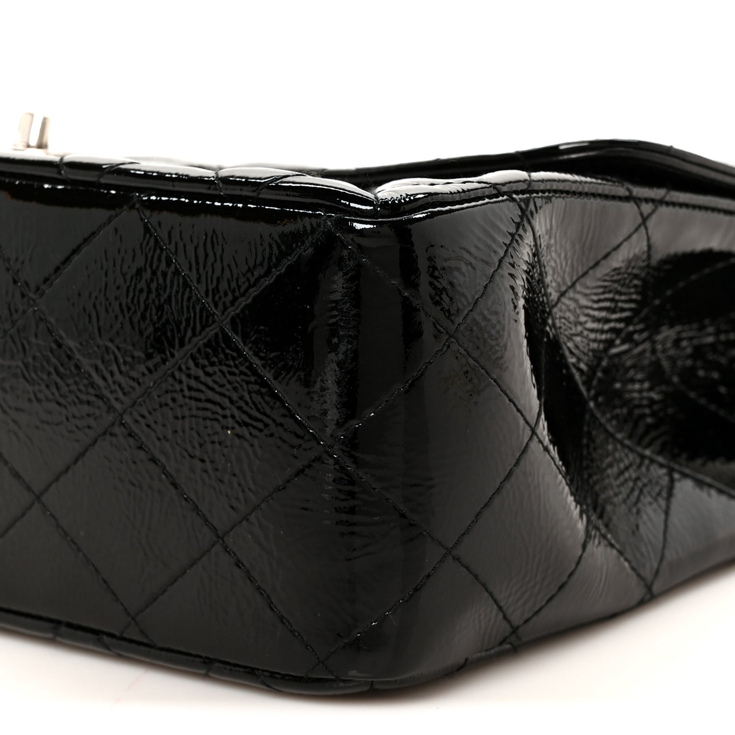 Distressed Patent Quilted Jumbo Single Flap Black