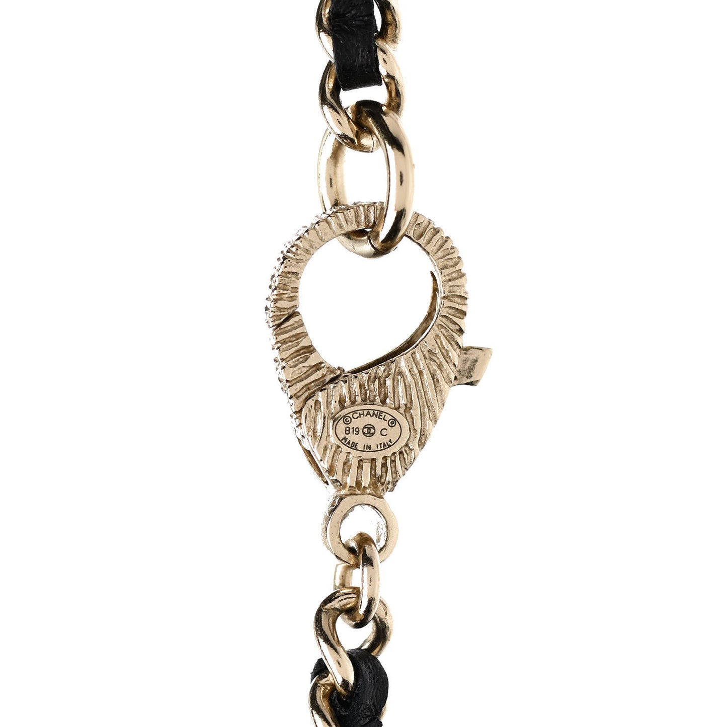Pearl Crystal Lambskin Chain CC Necklace Black Gold