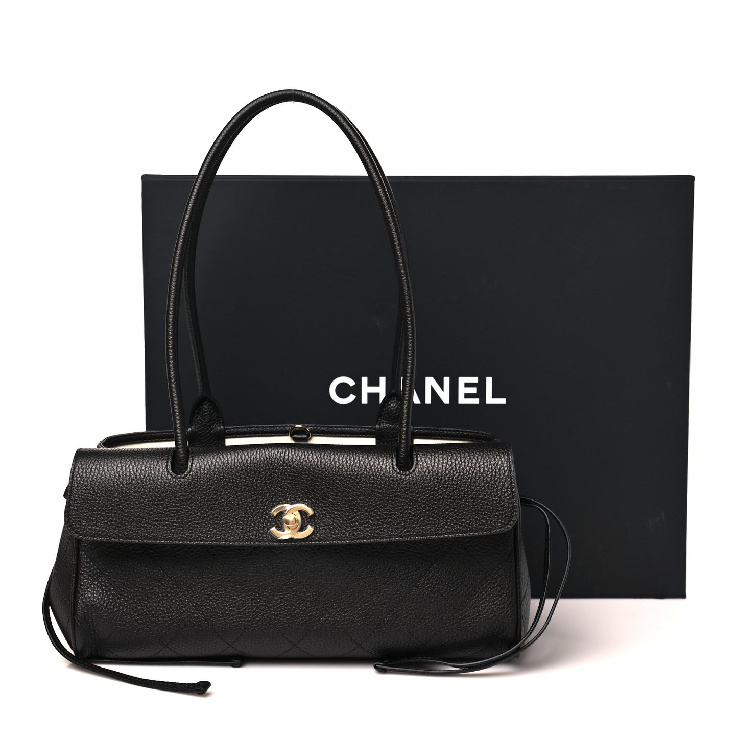 Grained Calfskin Stitched Urban Essentials Small Shopping Bag Black