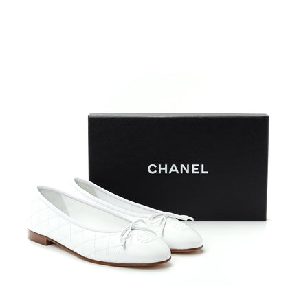 Chanel Lambskin Quilted Cap Toe Ballerina Flats 40 White 11 of 11