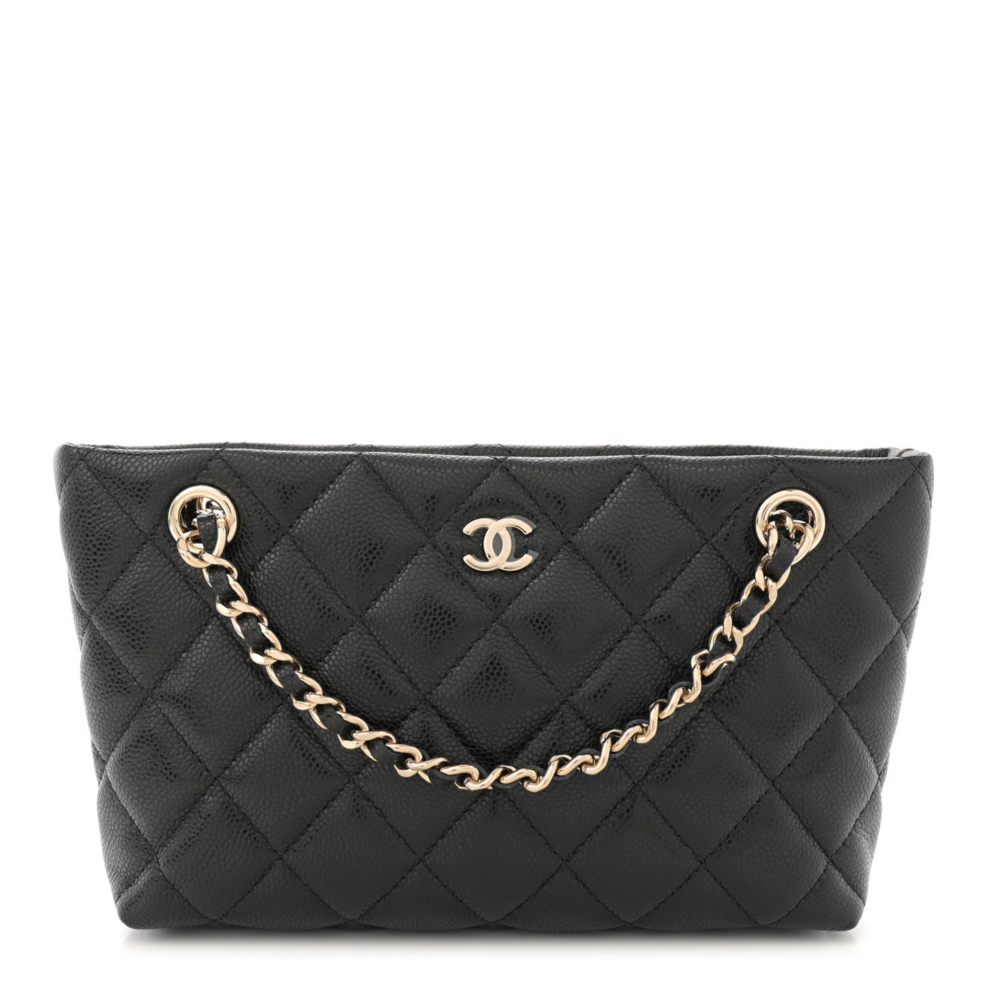 Caviar Quilted Classic Clutch Tote With Chain Black