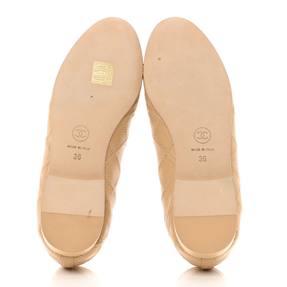 Chanel Lambskin Patent Calfskin Double Stitched CC Cap Toe Ballerina Flats 36 Beige Black 5 of 9