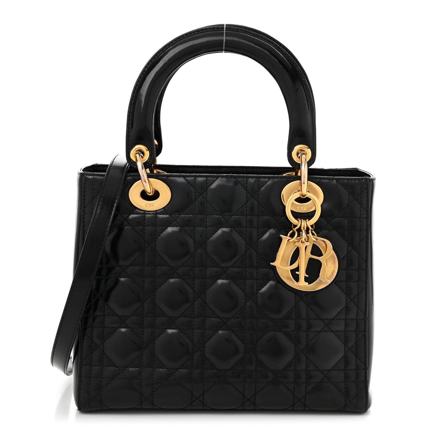 Christian Dior Glazed Calfskin Cannage Medium Lady Dior Black 1 of 12