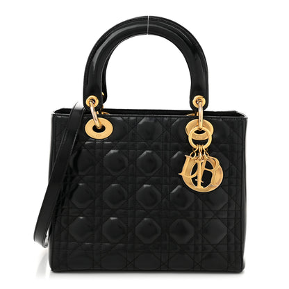 Christian Dior Glazed Calfskin Cannage Medium Lady Dior Black 1 of 12