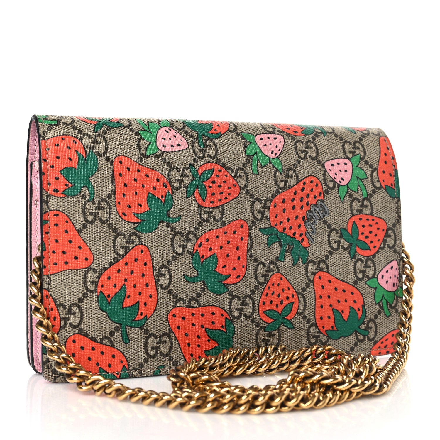Gucci GG Supreme Monogram Strawberry Chain Wallet 3 of 12