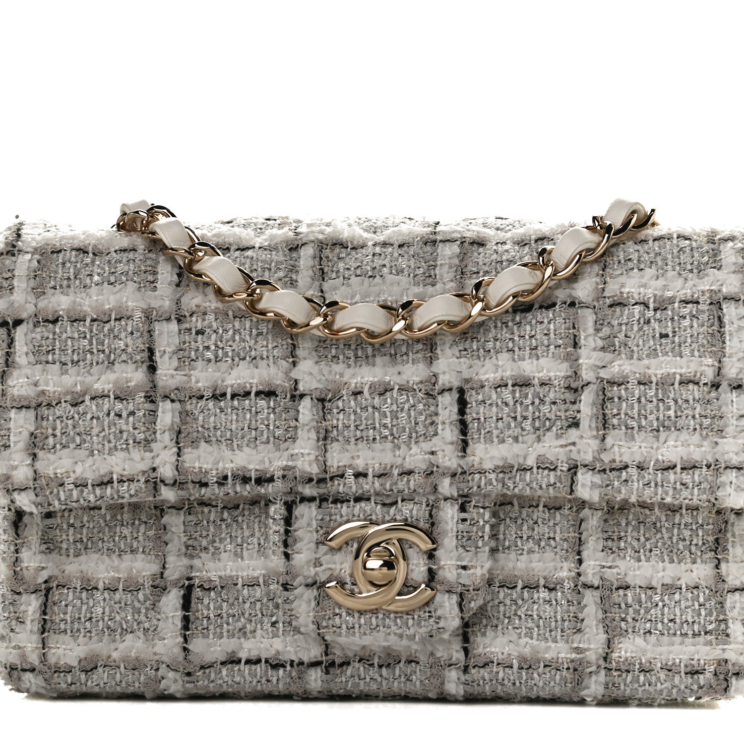Chanel Tweed Quilted Mini Rectangular Flap White Grey 8 of 13