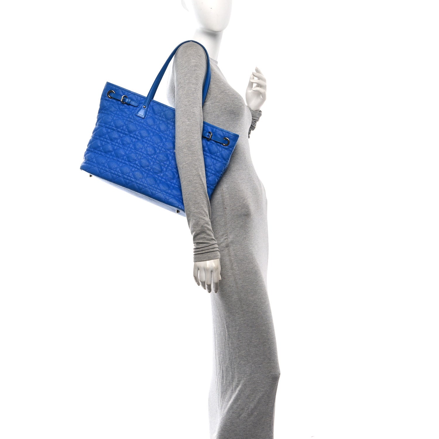 Christian Dior Coated Canvas Cannage Large Panarea Tote Blue 2 of 10