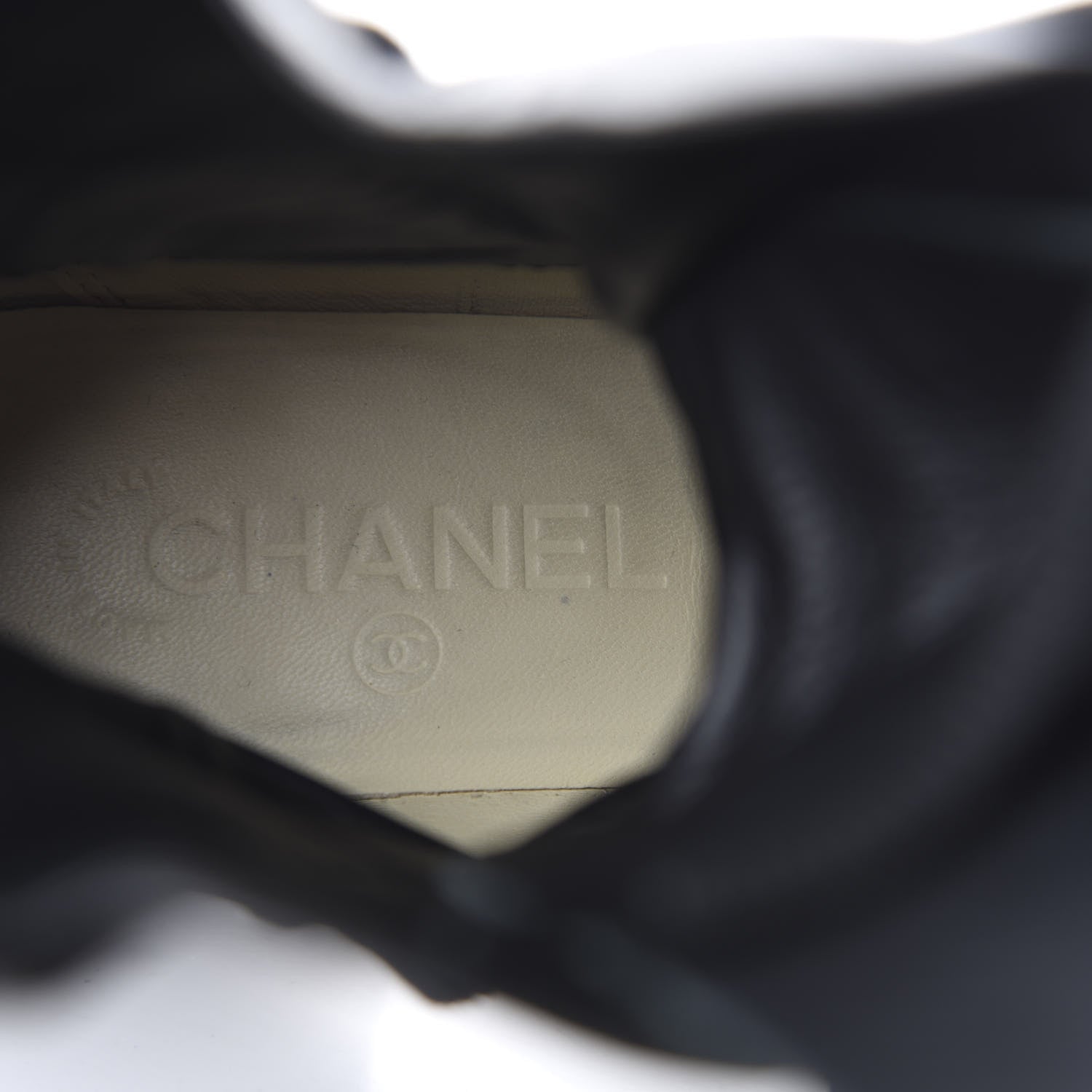 Chanel Sheepskin Quilted CC Tall Lace Up Combat Boots 39 Black 7 of 11