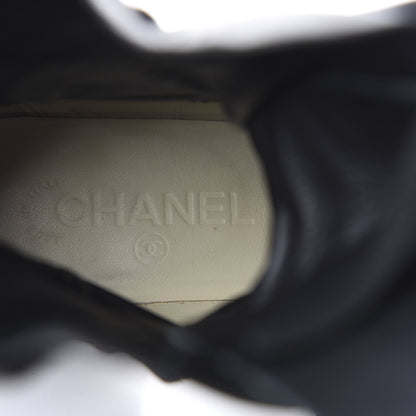 Chanel Sheepskin Quilted CC Tall Lace Up Combat Boots 39 Black 7 of 11