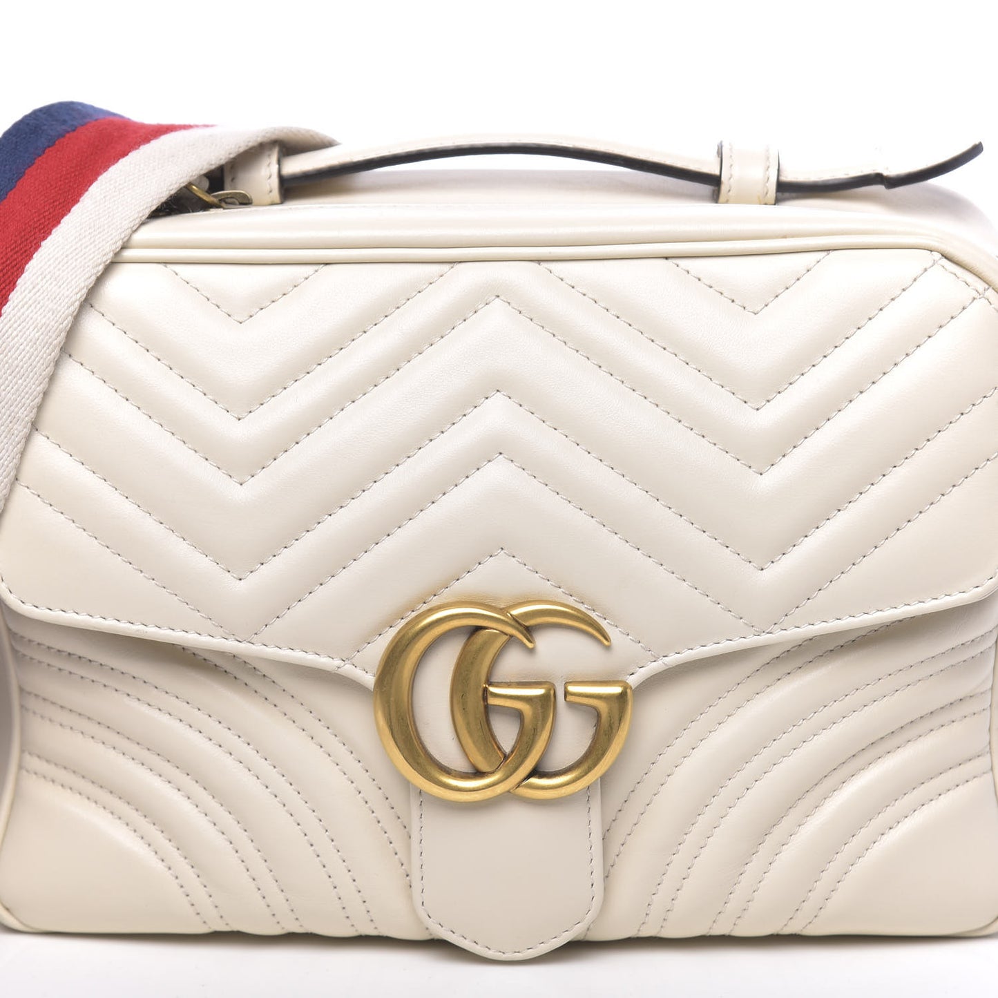Calfskin Matelasse Sylvie Web Small GG Marmont Top Handle Shoulder Bag White