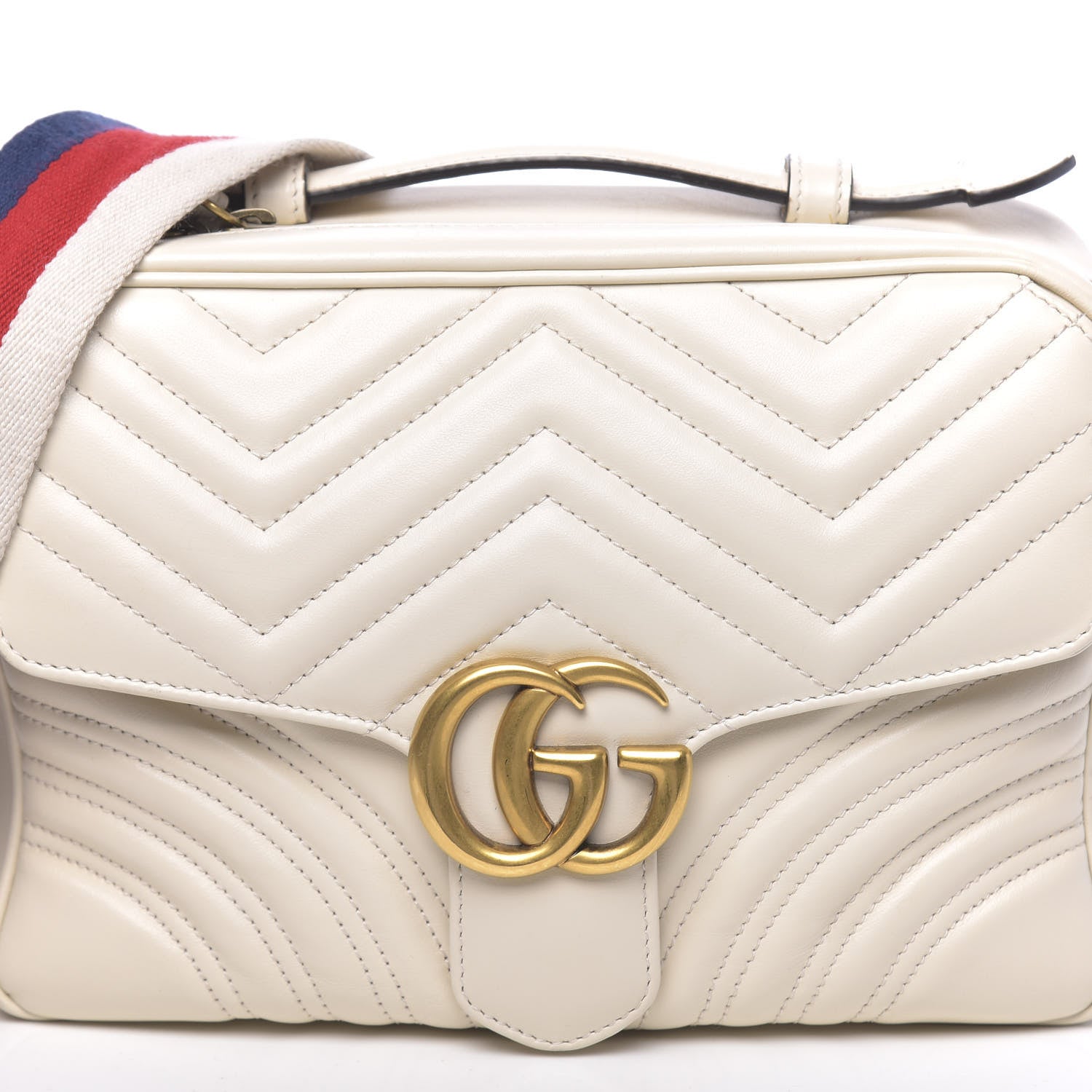 Gucci Calfskin Matelasse Sylvie Web Small GG Marmont Top Handle Shoulder Bag White 9 of 20