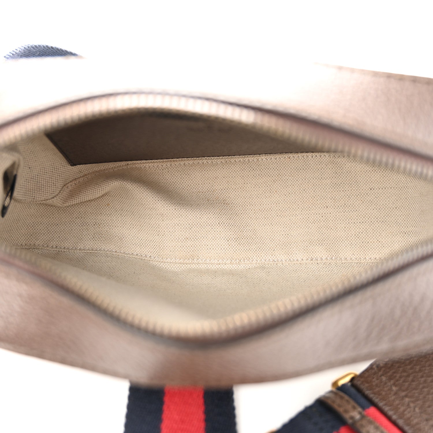 Gucci GG Supreme Monogram Textured Dollar Calfskin Web Ophidia Wristlet Shoulder Bag Beige Ebony New Acero 5 of 14