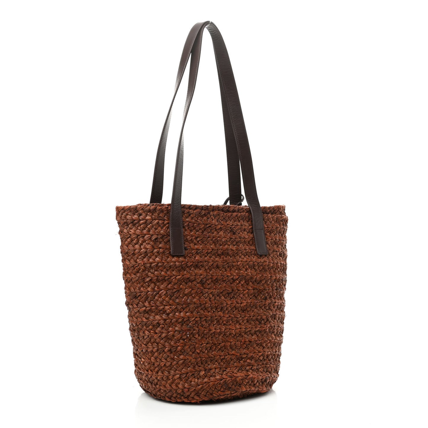 Raffia Calfskin Small Panier Tote Dark Chocolate