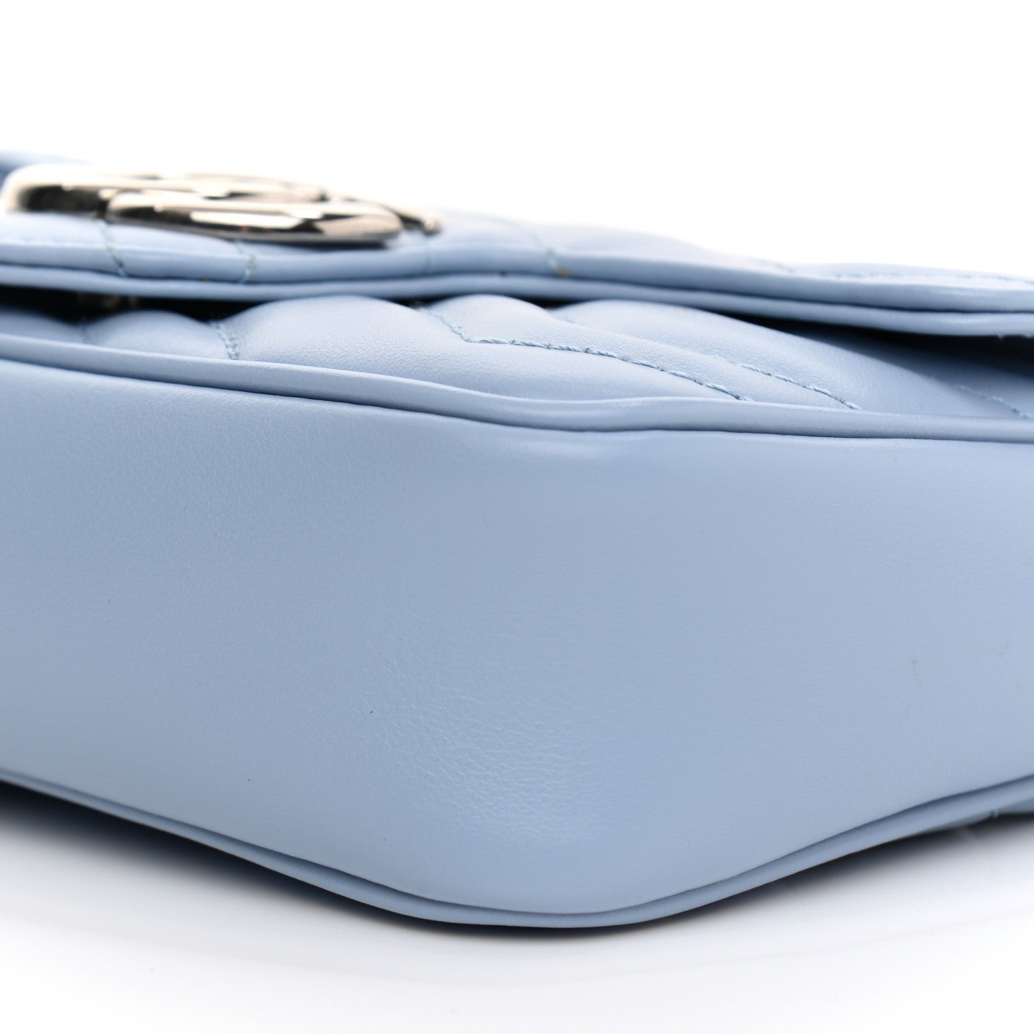 Gucci Calfskin Matelasse Super Mini GG Marmont Shoulder Bag Porcelain Light Blue 10 of 11