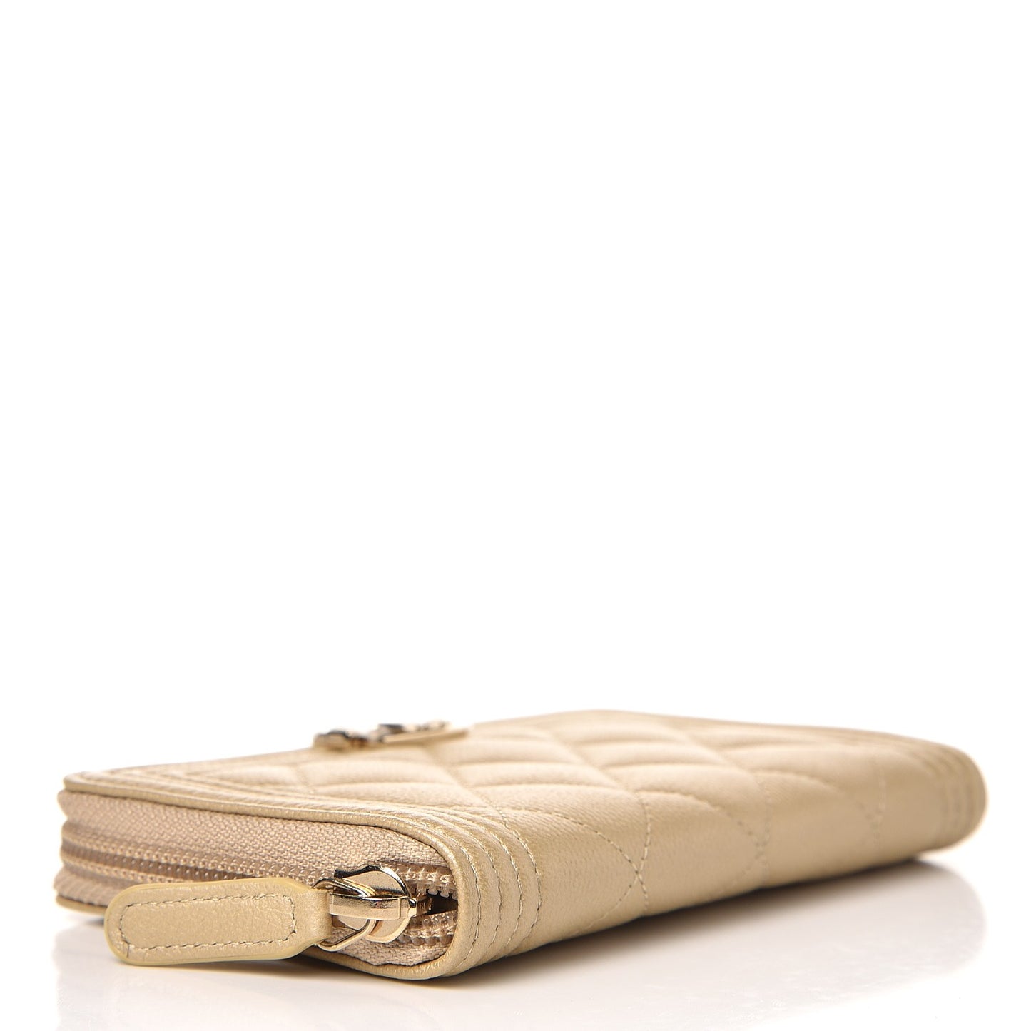 Metallic Caviar Quilted Small Boy Zip Around Wallet Light Gold
