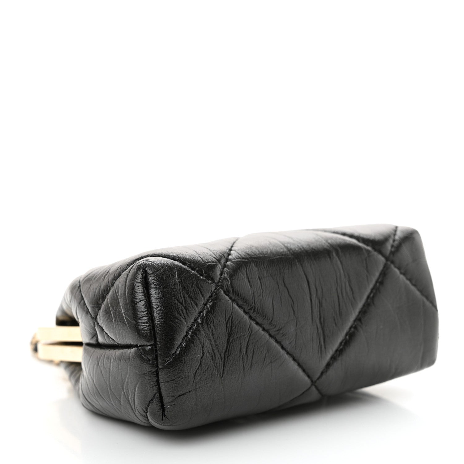 Chanel Shiny Aged Lambskin Quilted Kiss Lock Clutch With Chain Black 4 of 10