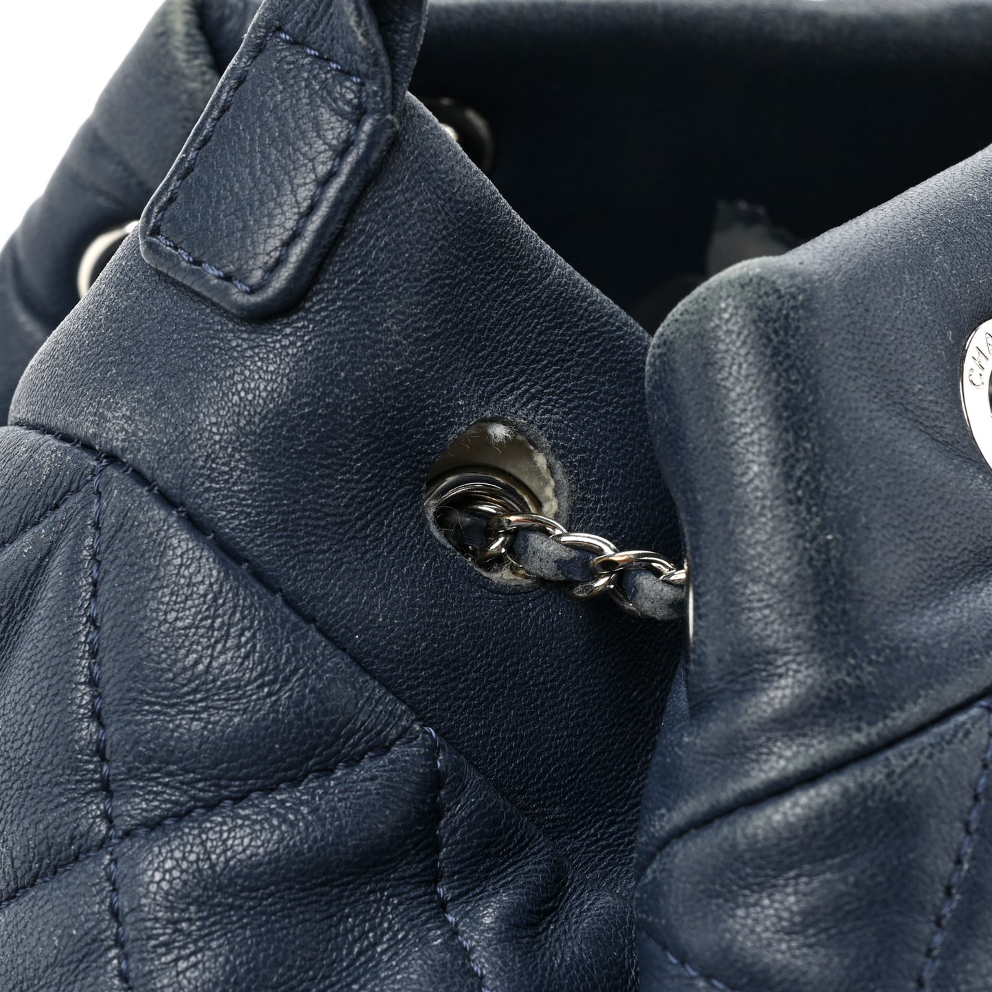 Lambskin Quilted CC Chain Drawstring Tote Blue