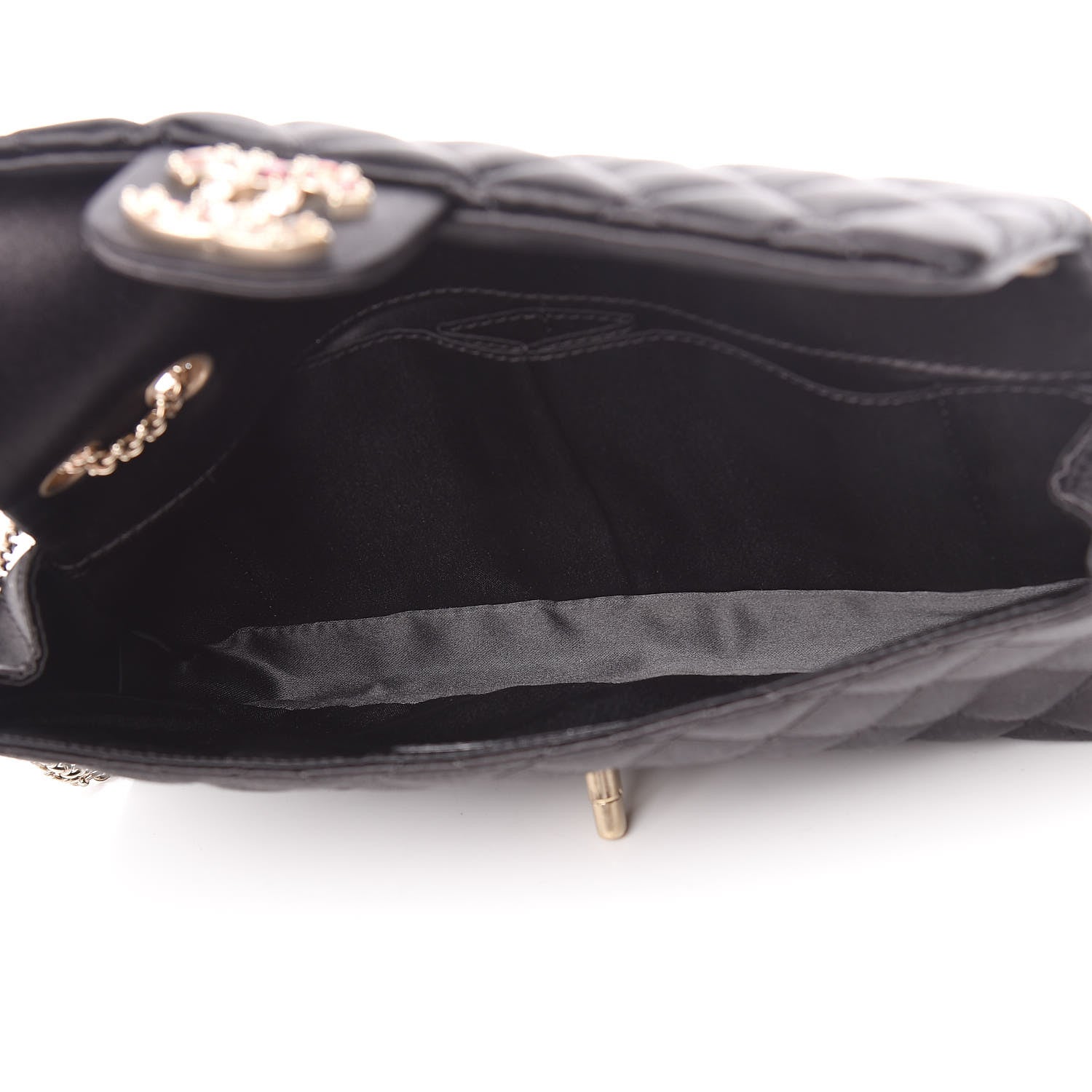Chanel Satin Quilted Jeweled East West Flap Black 5 of 10