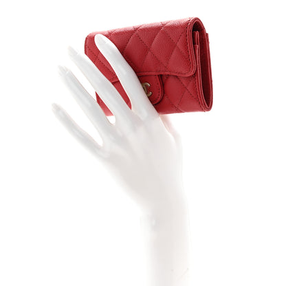 Chanel Caviar Quilted Flap Card Holder Wallet Red 2 of 9