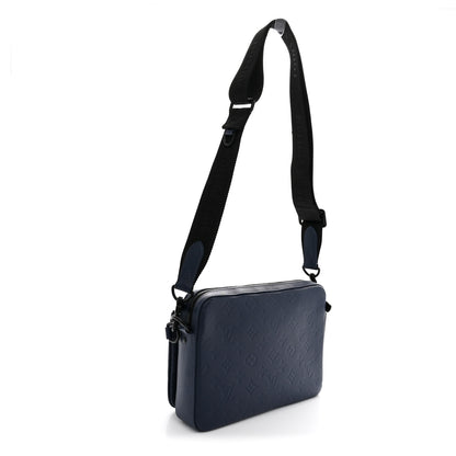 Louis Vuitton Calfskin Monogram Shadow Trio Messenger Navy 3 of 9