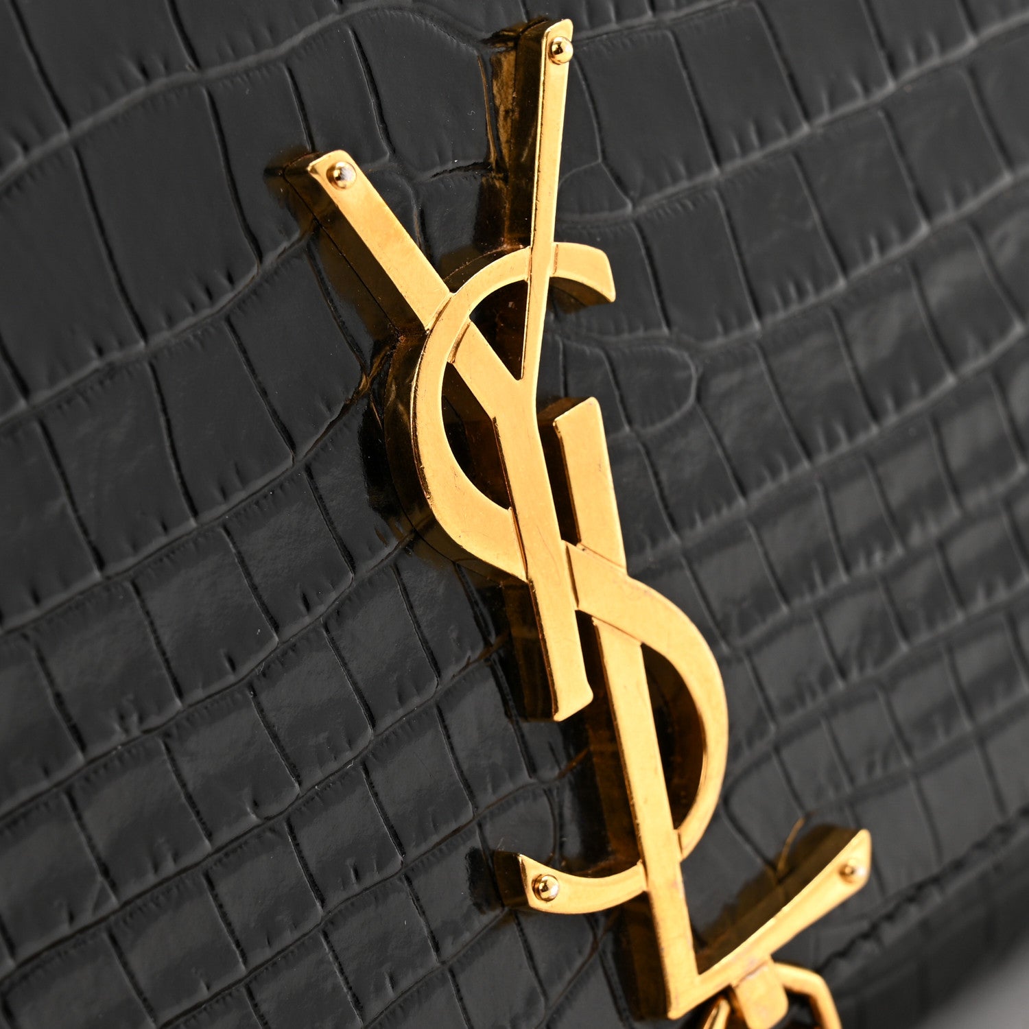 Saint Laurent Calfskin Crocodile Embossed Medium Classic Monogram Kate Tassel Satchel Black 13 of 15