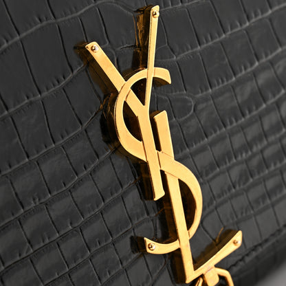 Saint Laurent Calfskin Crocodile Embossed Medium Classic Monogram Kate Tassel Satchel Black 13 of 15