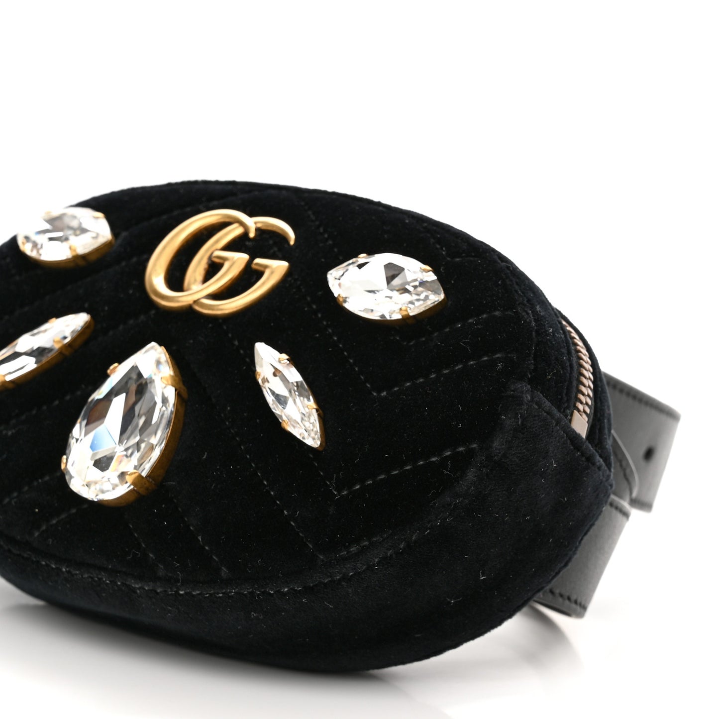 Velvet Matelasse Marquise Crystals GG Marmont Belt Bag 95 38 Black