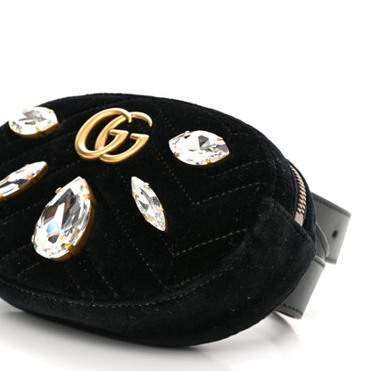 Gucci Velvet Matelasse Marquise Crystals GG Marmont Belt Bag 95 38 Black 10 of 10