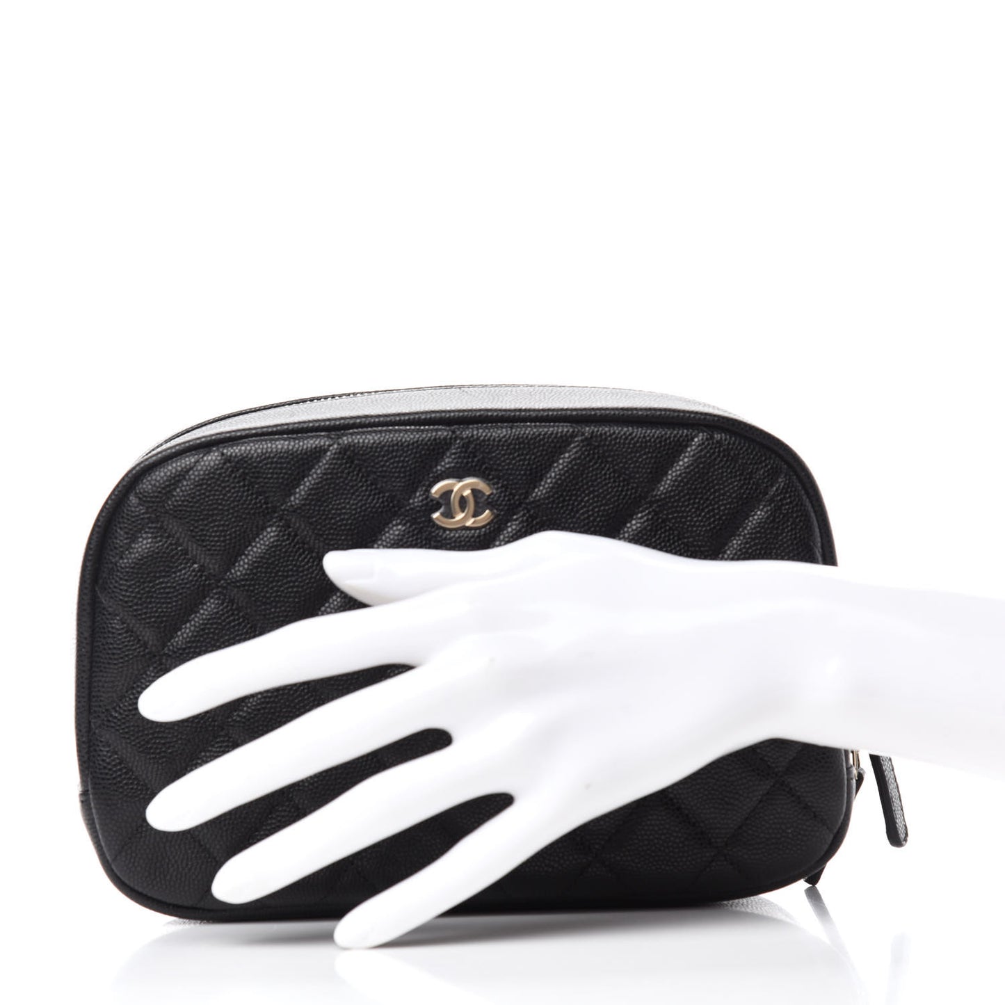 Caviar Quilted Curvy Pouch Cosmetic Case Black