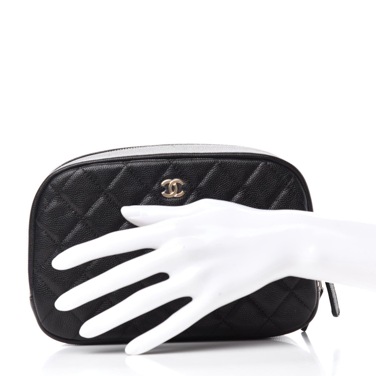 Chanel Caviar Quilted Curvy Pouch Cosmetic Case Black 2 of 8