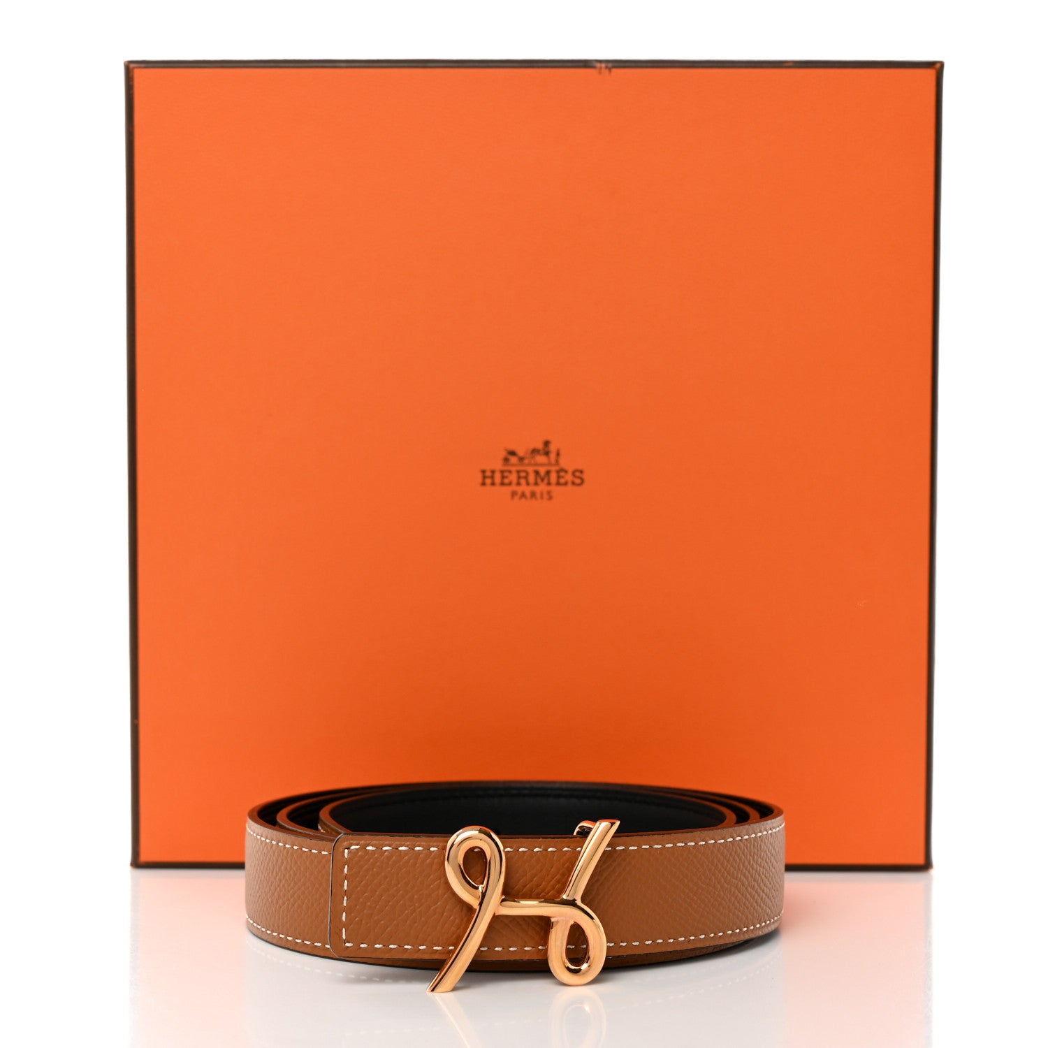 Hermes Swift Epsom 24mm H Cursives Belt 85 Black Gold 7 of 7