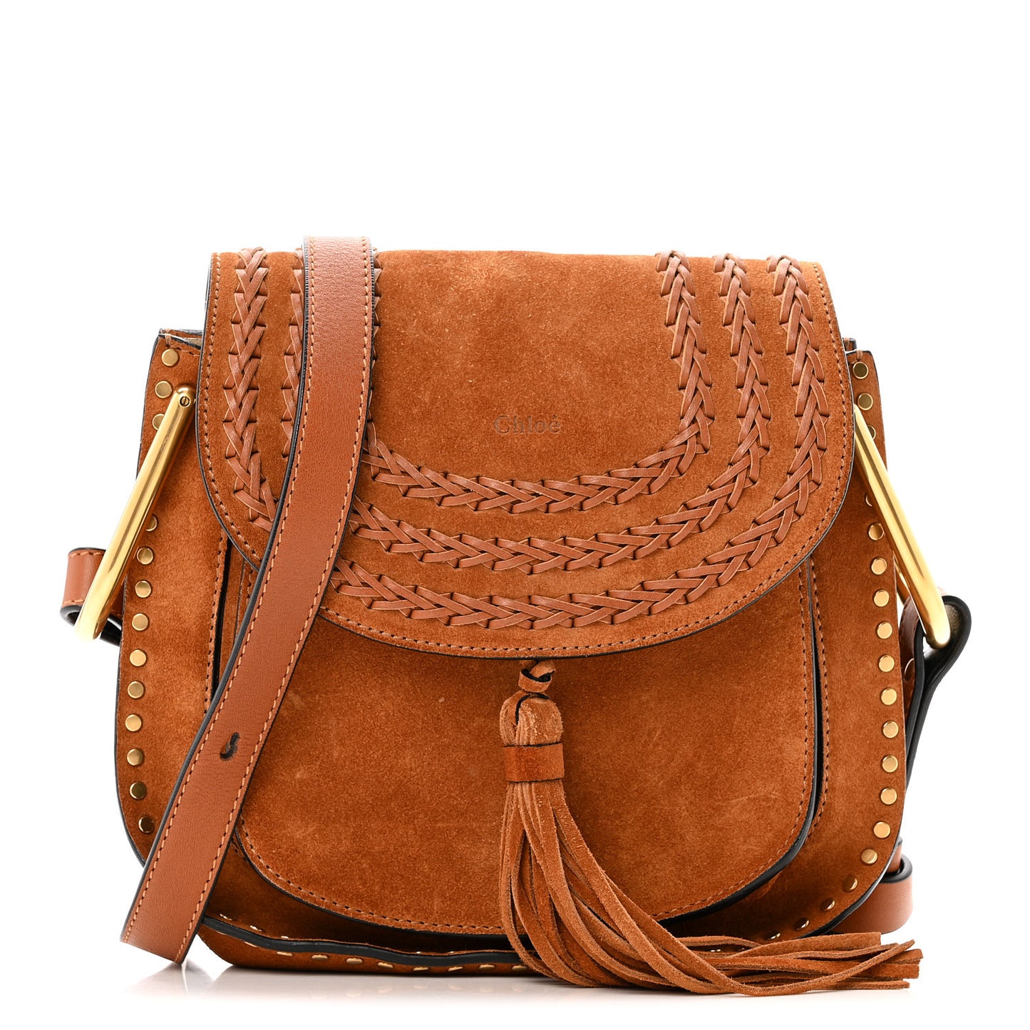 Suede Calfskin Braided Small Hudson Shoulder Bag Caramel