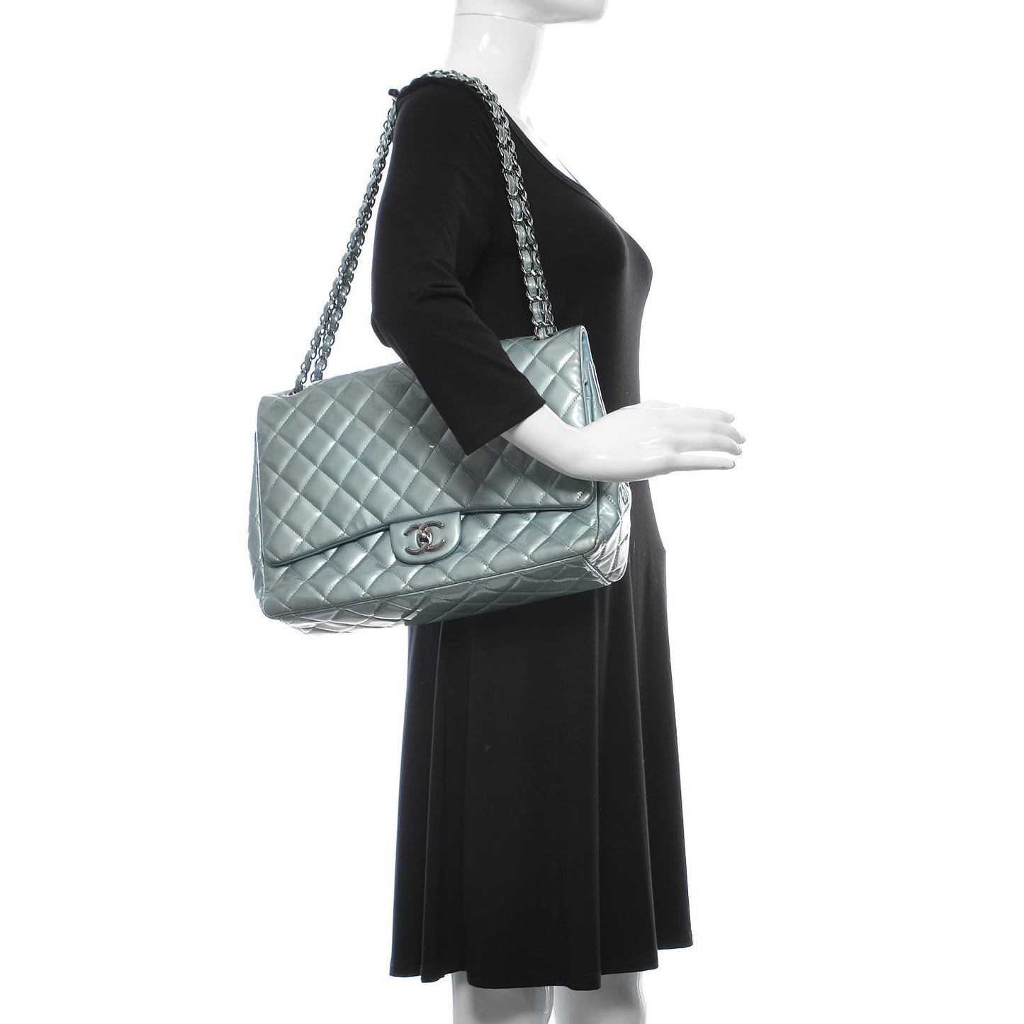Patent Quilted Maxi Double Flap Light Blue