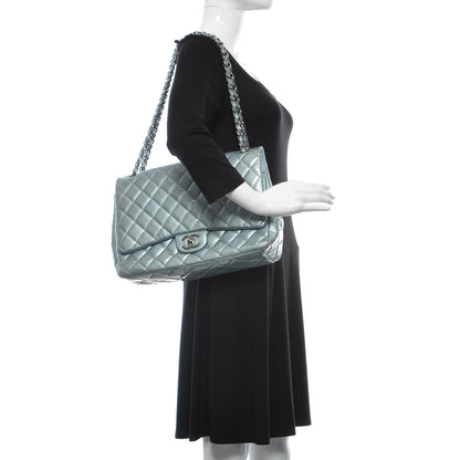 Chanel Patent Quilted Maxi Double Flap Light Blue 2 of 9